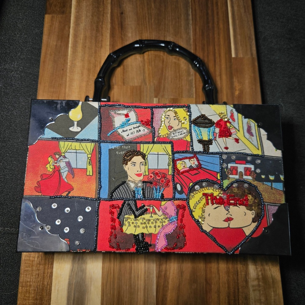 Choice Made Cigar Box Purse Pop Art Comic Strip Beaded Handbag Bamboo Handle